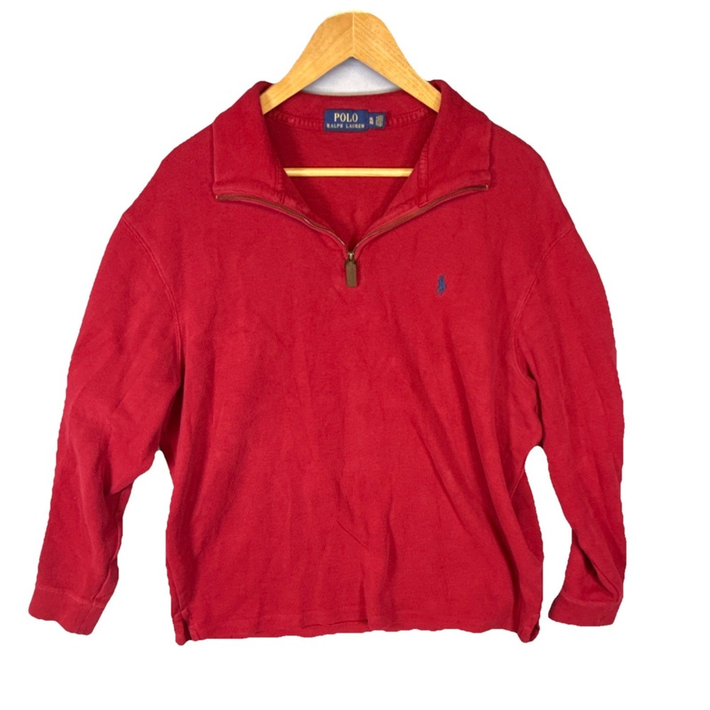 Polo Ralph Lauren Red Cotton Knit 1/4 Zip Mock‎ Neck Pullover Sweater Men's XL